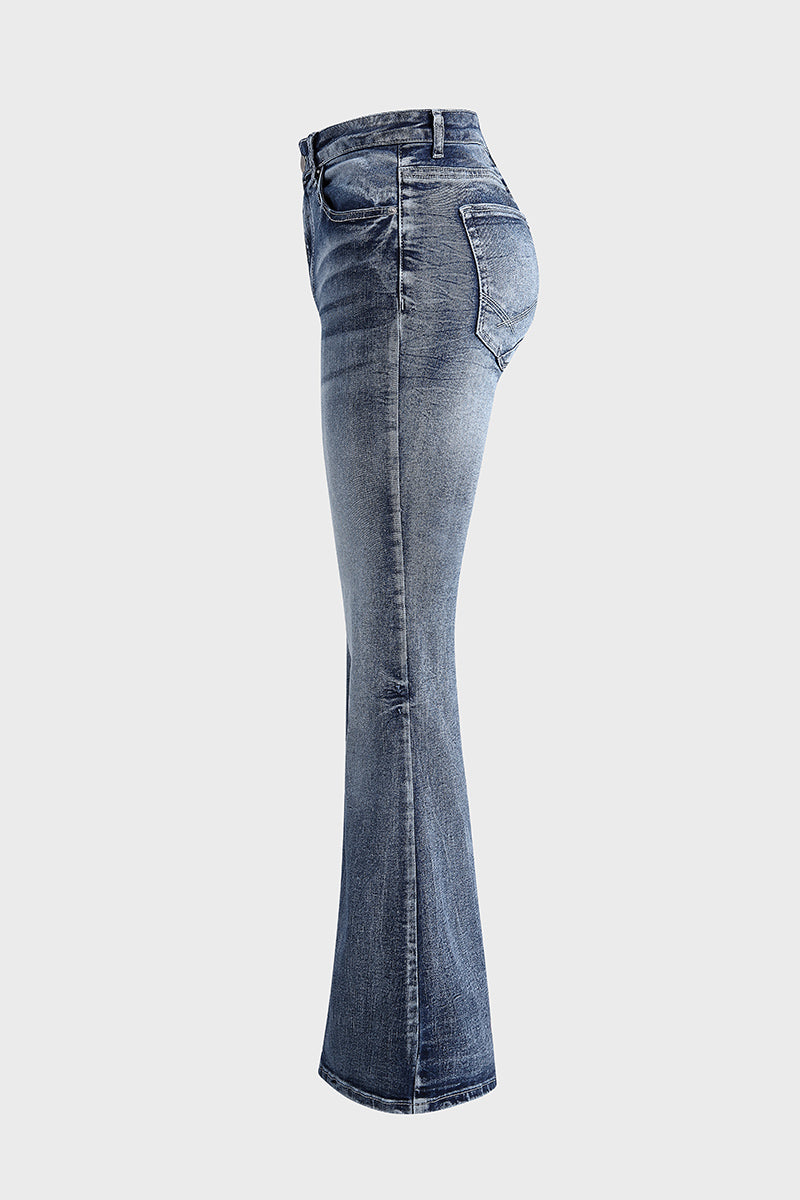 Jeans taille basse style années 90, broderie vintage sur les poches