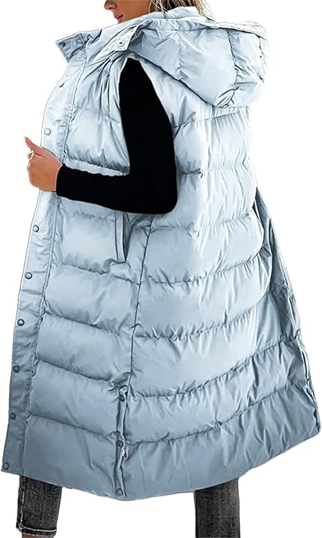 Gilet long matelassé pour femme | Capuche matelassée et fermeture boutonnée ❄️