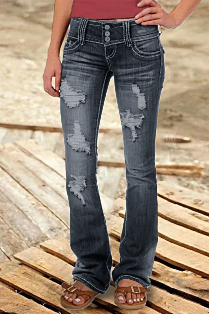 Jean vintage taille basse déchiré et boutonné