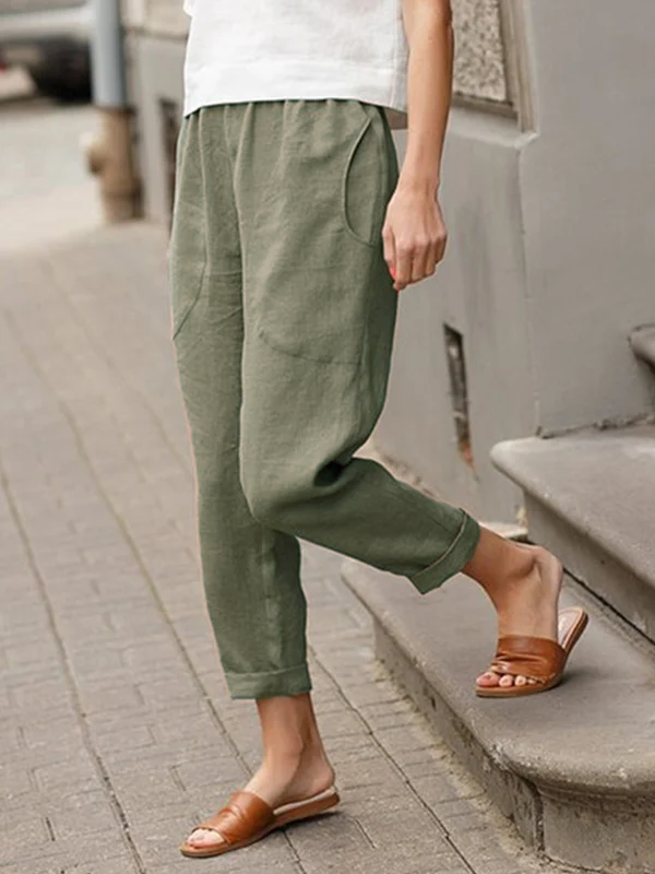 Pantalon ample femme grande taille en lin-coton