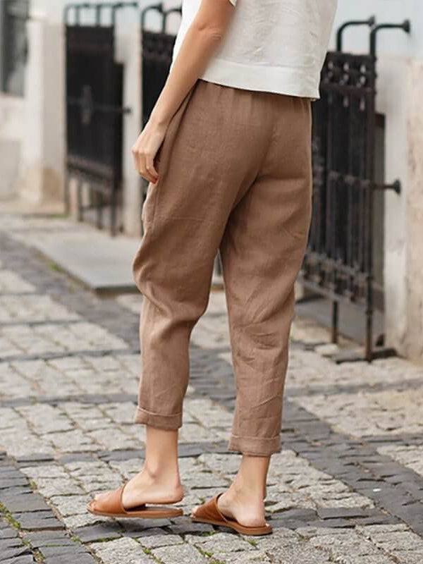 Pantalon ample femme grande taille en lin-coton