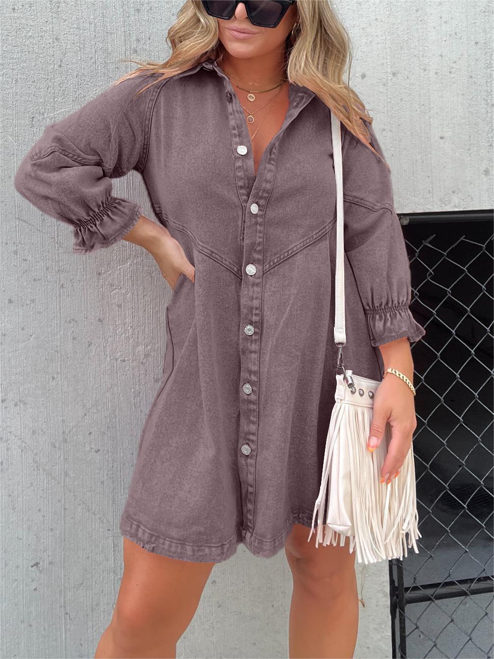 Robe en jean à manches bouffantes boutonnée (2 achetées, livraison gratuite)