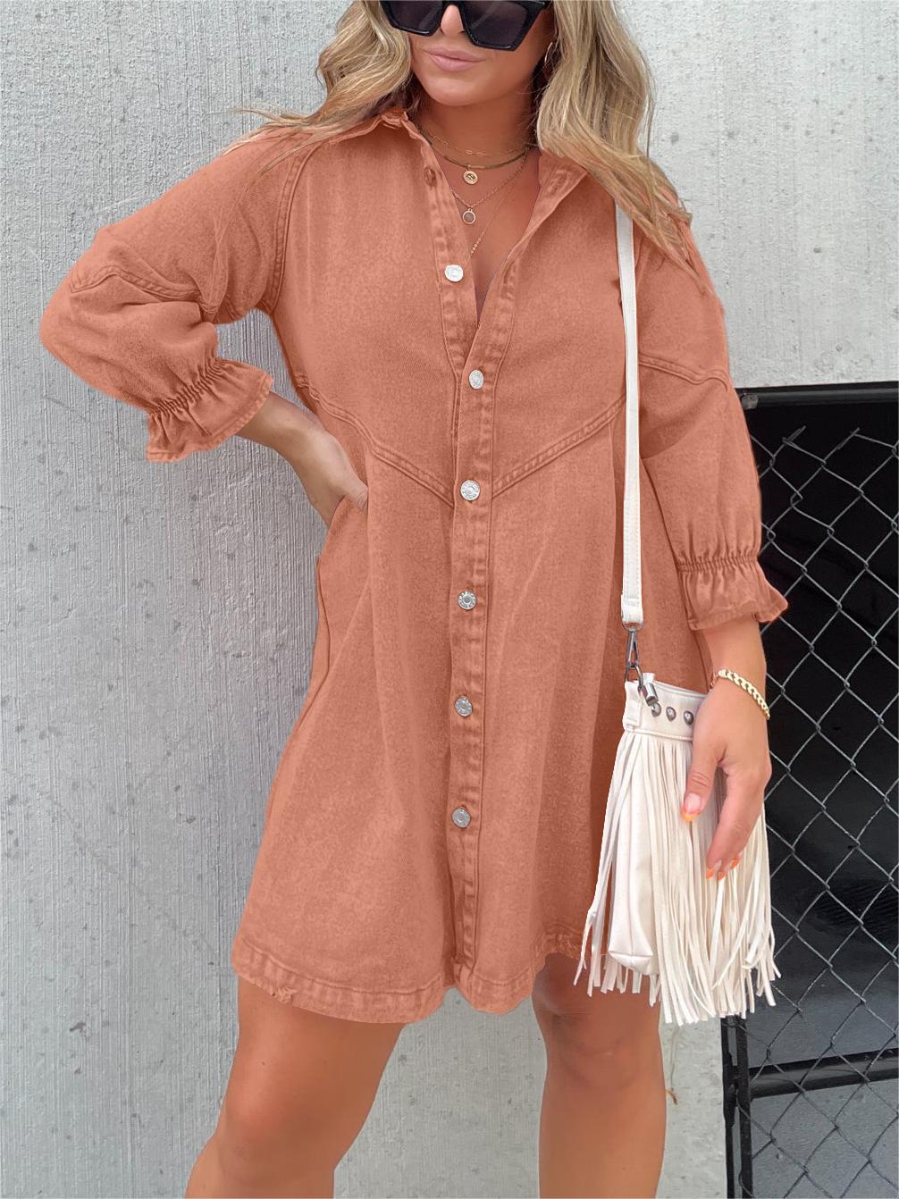 Robe en jean à manches bouffantes boutonnée (2 achetées, livraison gratuite)