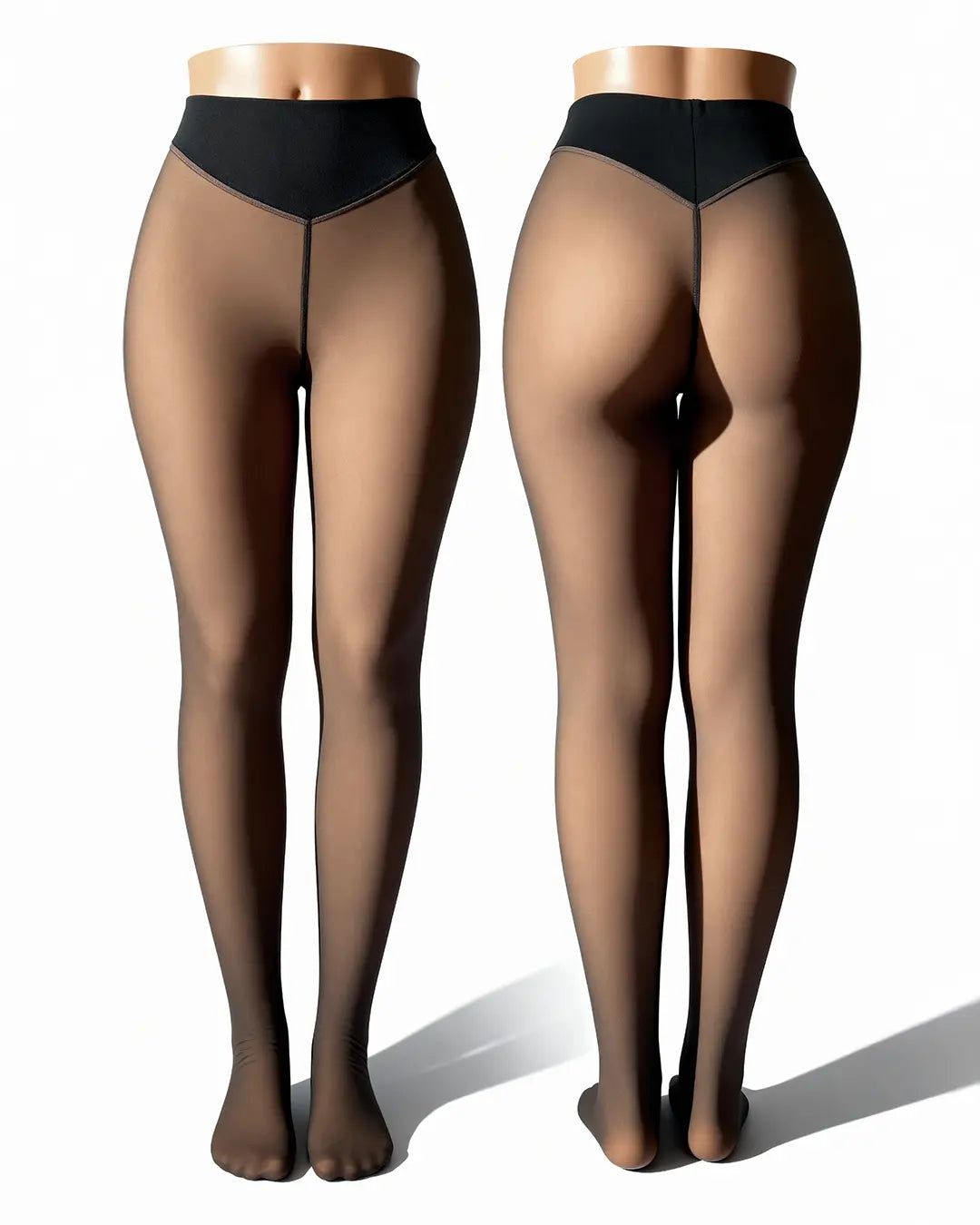 Women's Fleece-Lined Faux Sheer Tights – High-Waisted Sculpting