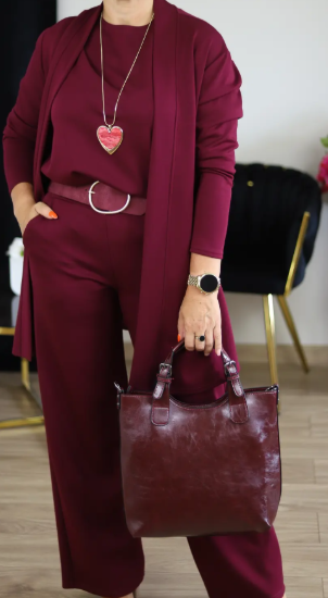 Ensemble cardigan long, haut et pantalon 3 pièces élégant