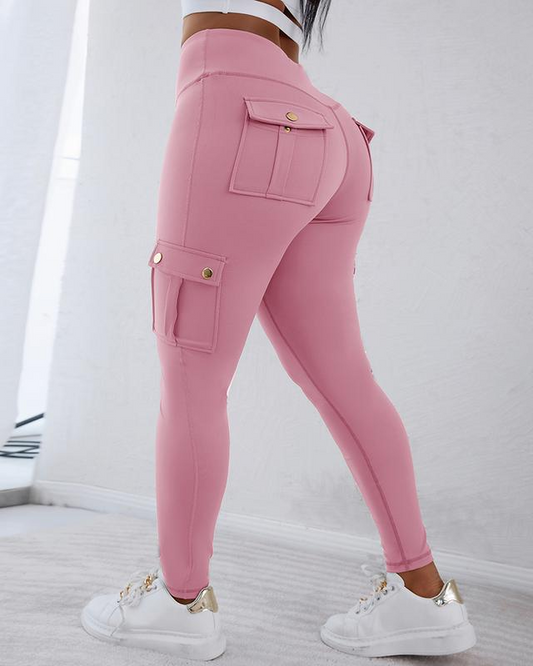 Legging sculptant ChicMe pour femme avec poches à rabat, taille haute, contrôle du ventre, pour l'entraînement et le yoga