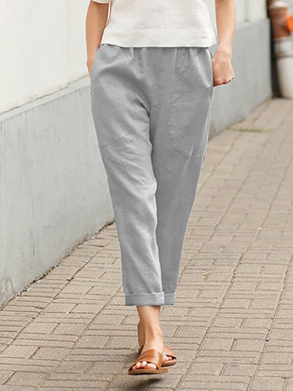 Pantalon ample femme grande taille en lin-coton