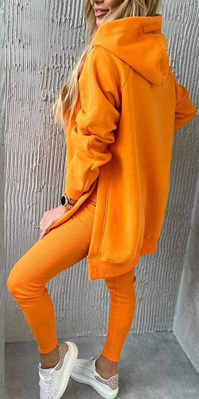 Ensemble de sport deux pièces à capuche et de couleur unie pour femme