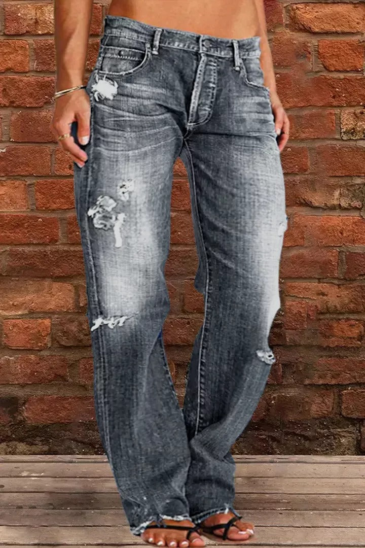 Nouveau Jean Droit Taille Basse Délavé Effet Usé (Achetez-en 2, Livraison Gratuite)