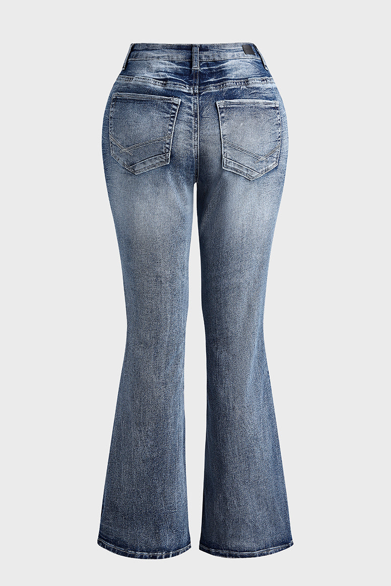 Jeans taille basse style années 90, broderie vintage sur les poches