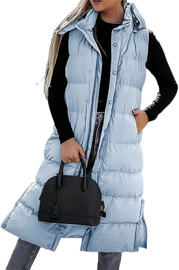 Gilet long matelassé pour femme | Capuche matelassée et fermeture boutonnée ❄️