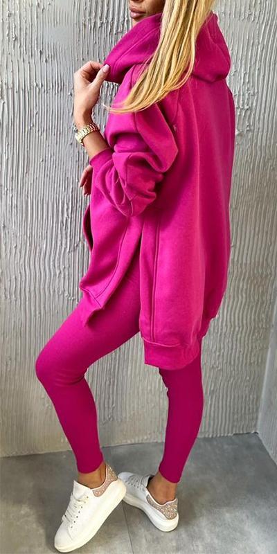 Ensemble de sport deux pièces à capuche et de couleur unie pour femme