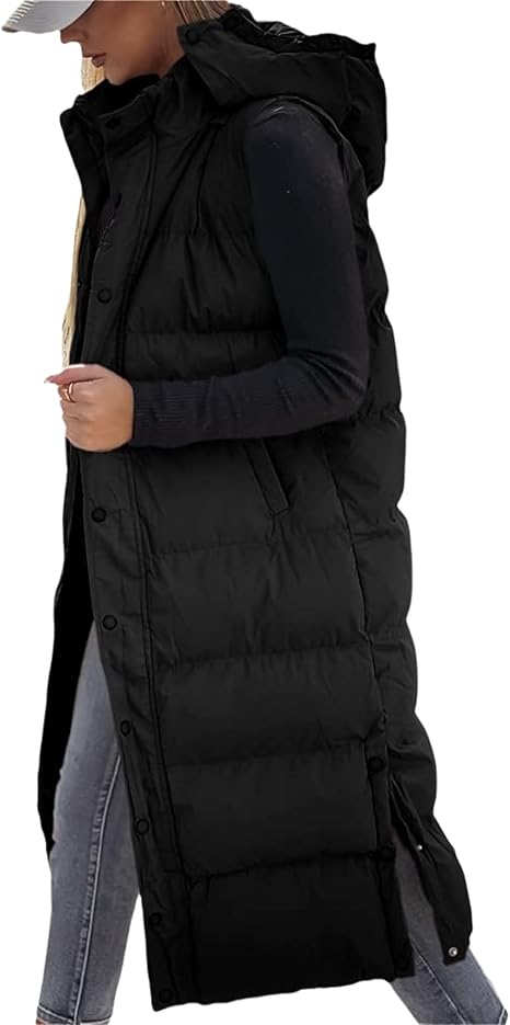Gilet long matelassé pour femme | Capuche matelassée et fermeture boutonnée ❄️