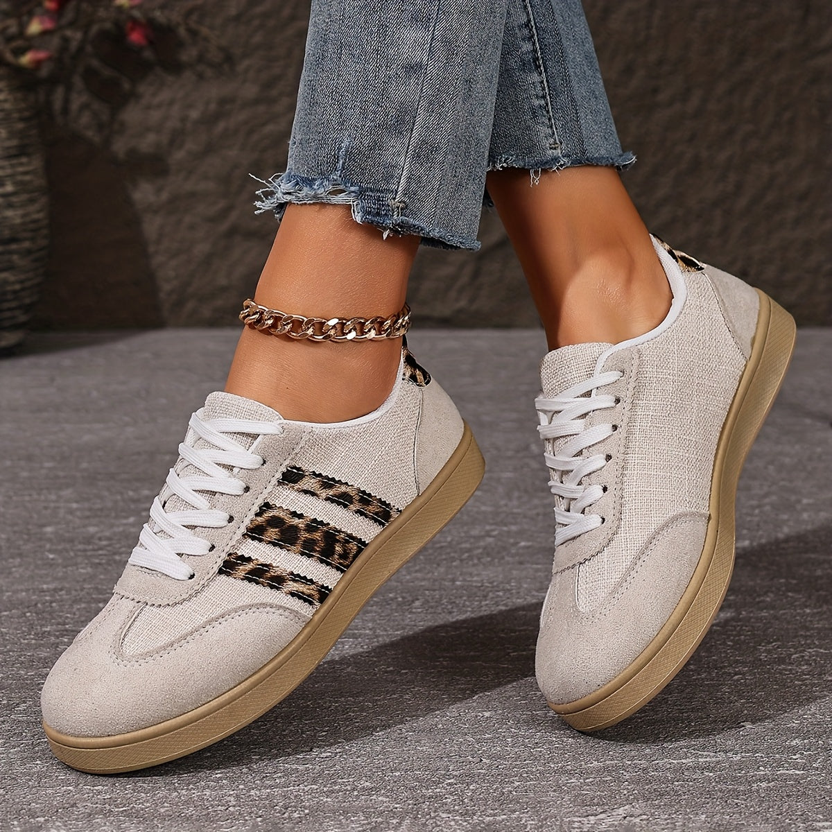 Retro Fashion Thick-Soled Casual Leopard Print Flat Sneakers