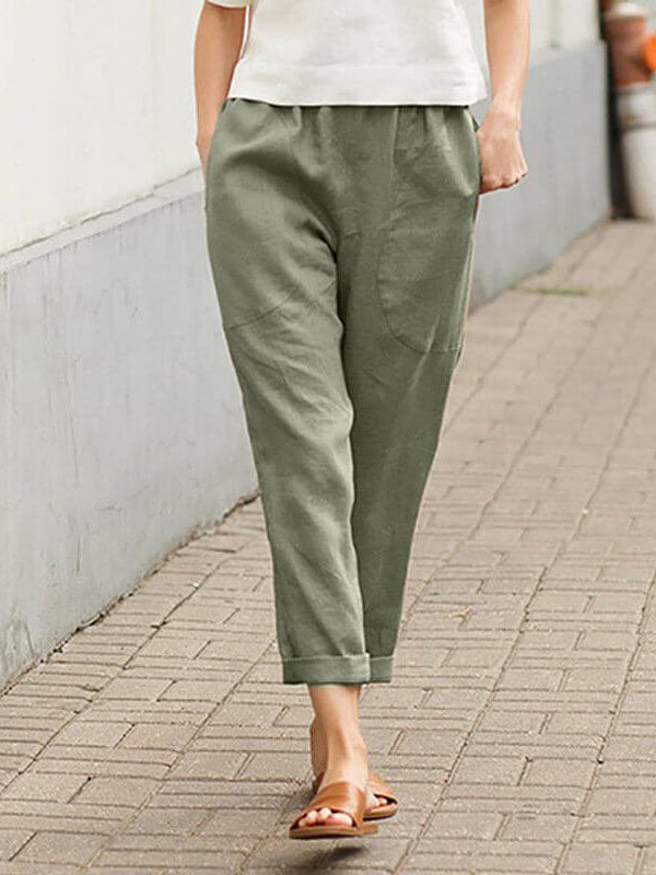 Pantalon ample femme grande taille en lin-coton
