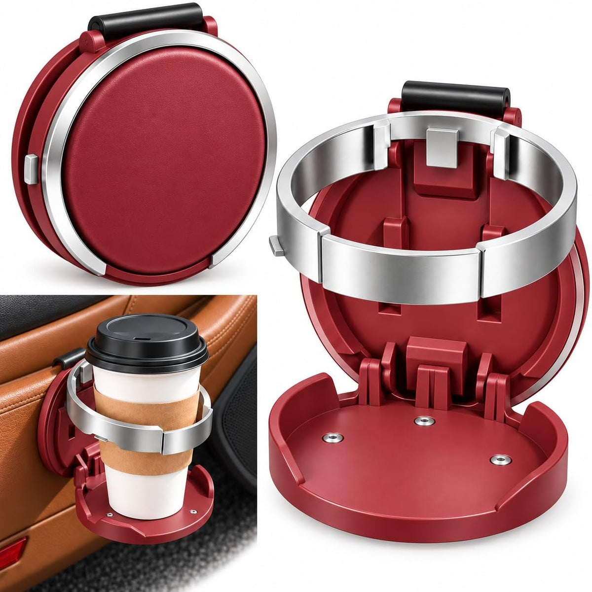 Foldable Car Cup Holder with Hook Universal Car Door Cup Holder