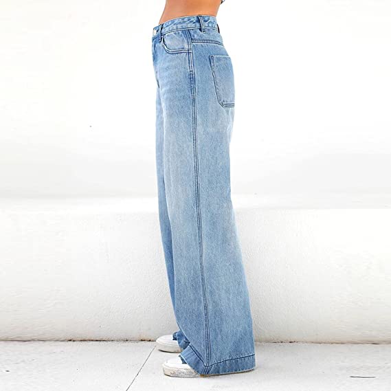 High-Waist Weite Jeans mit langem Bein