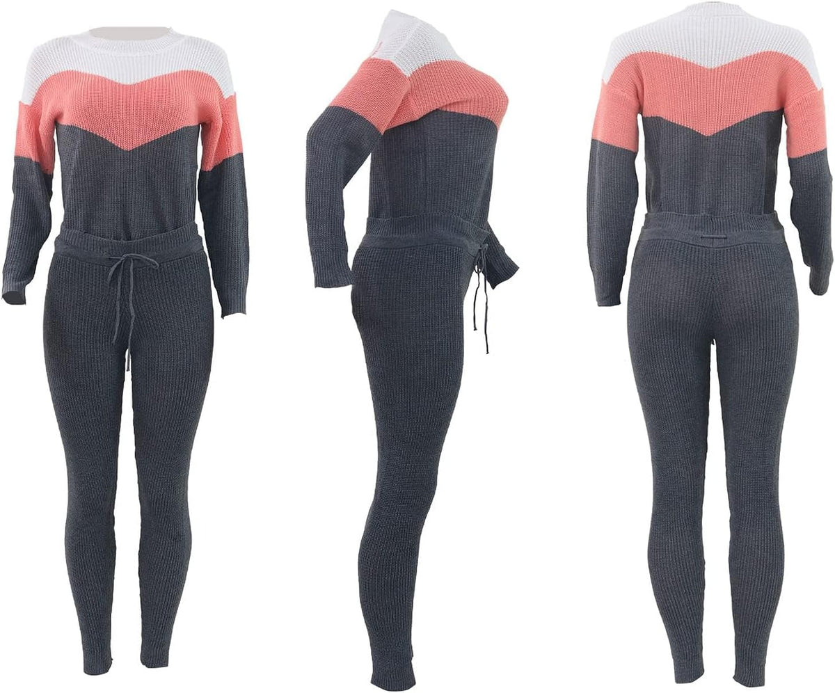 Damen Herbst Strick 2-teilige Outfits Pullover Shirt Top und Bodycon Hose Freizeit Jumpsuit Strampler Plus Size