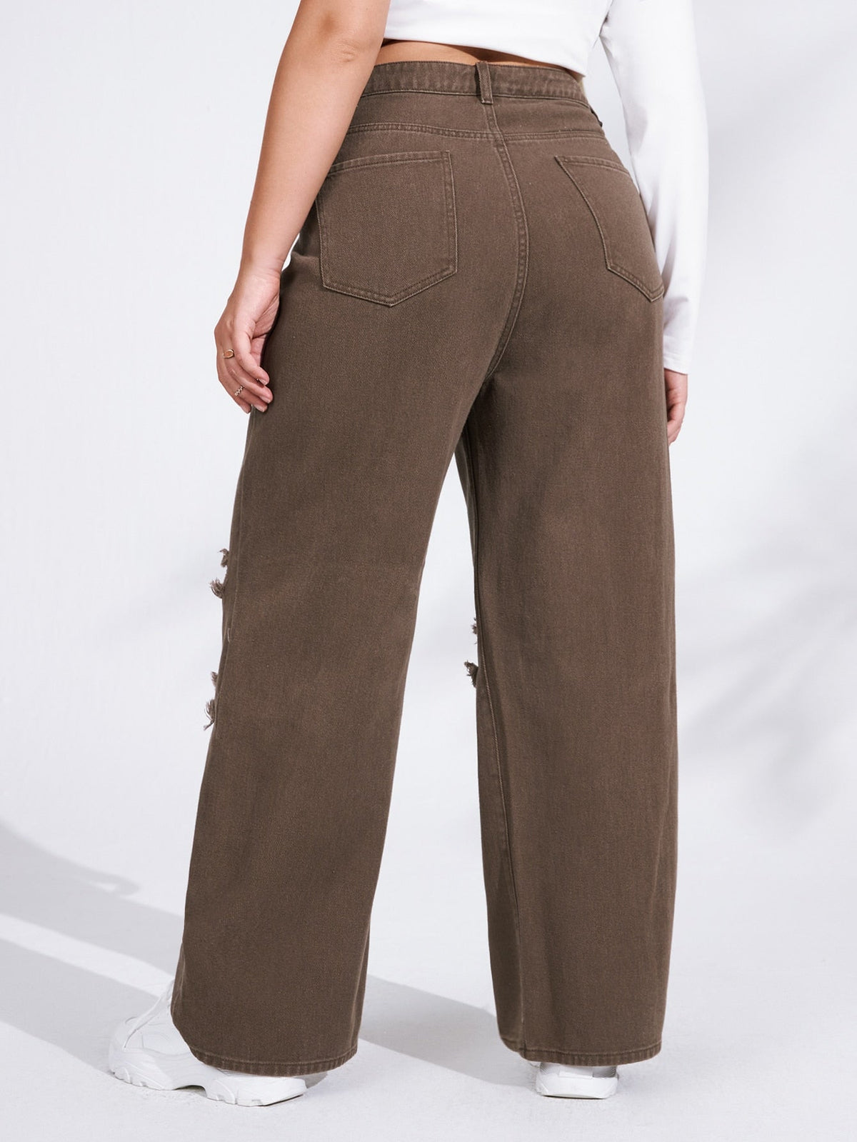 Plus Size High Waist Jeans mit weitem Bein und Rissen