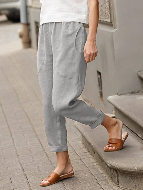 Pantalon ample femme grande taille en lin-coton
