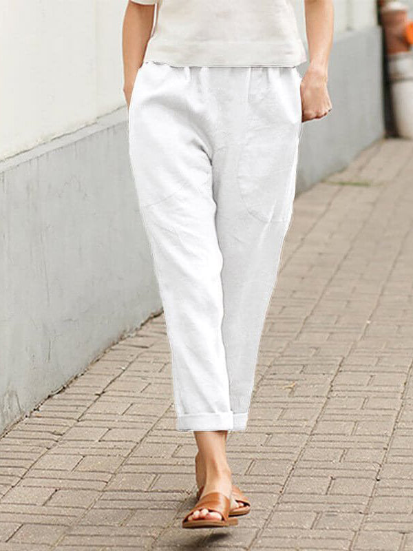 Pantalon ample femme grande taille en lin-coton