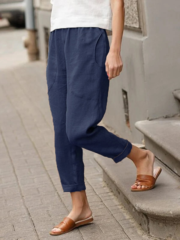 Pantalon ample femme grande taille en lin-coton