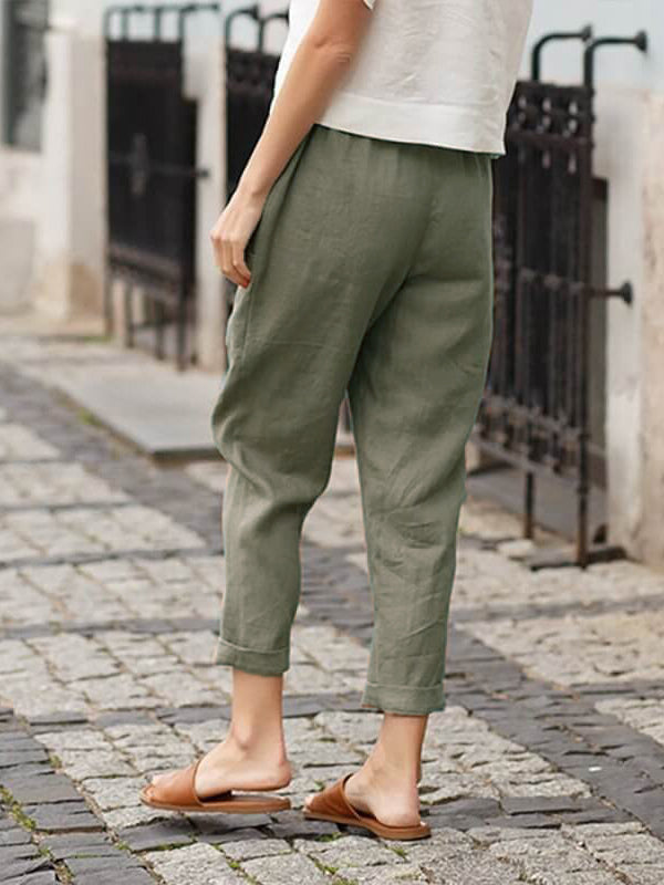 Pantalon ample femme grande taille en lin-coton