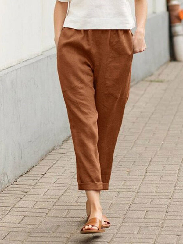Pantalon ample femme grande taille en lin-coton