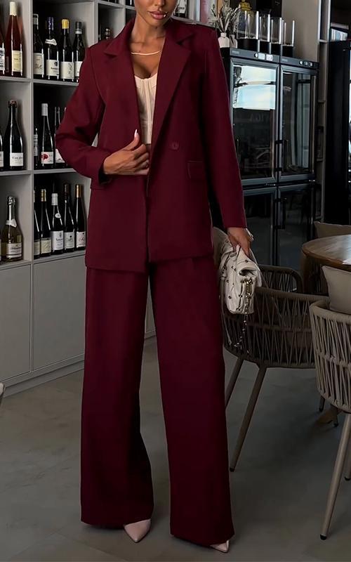 Ensemble deux pièces de costume de banlieue uni à revers pour femme