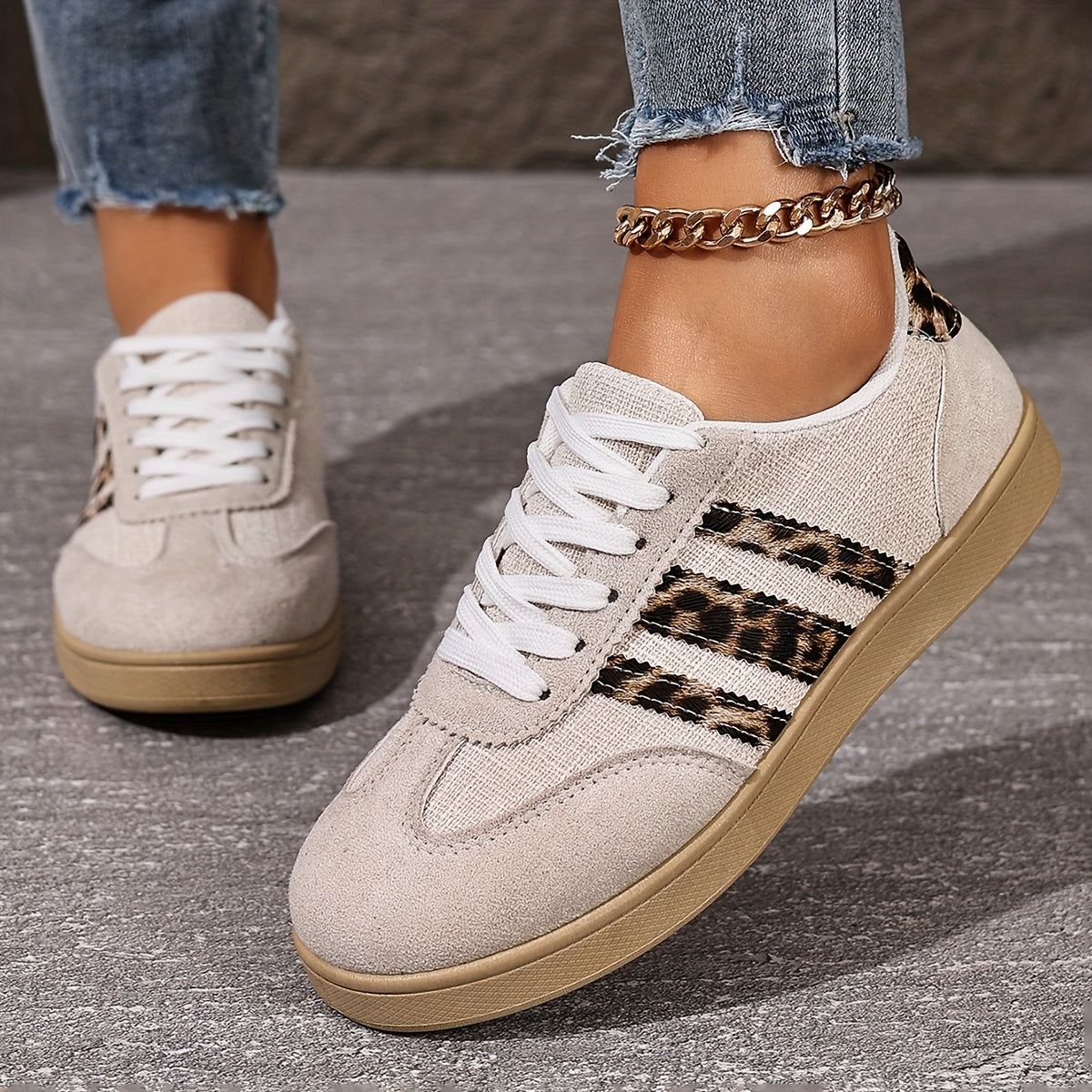 Retro Fashion Thick-Soled Casual Leopard Print Flat Sneakers