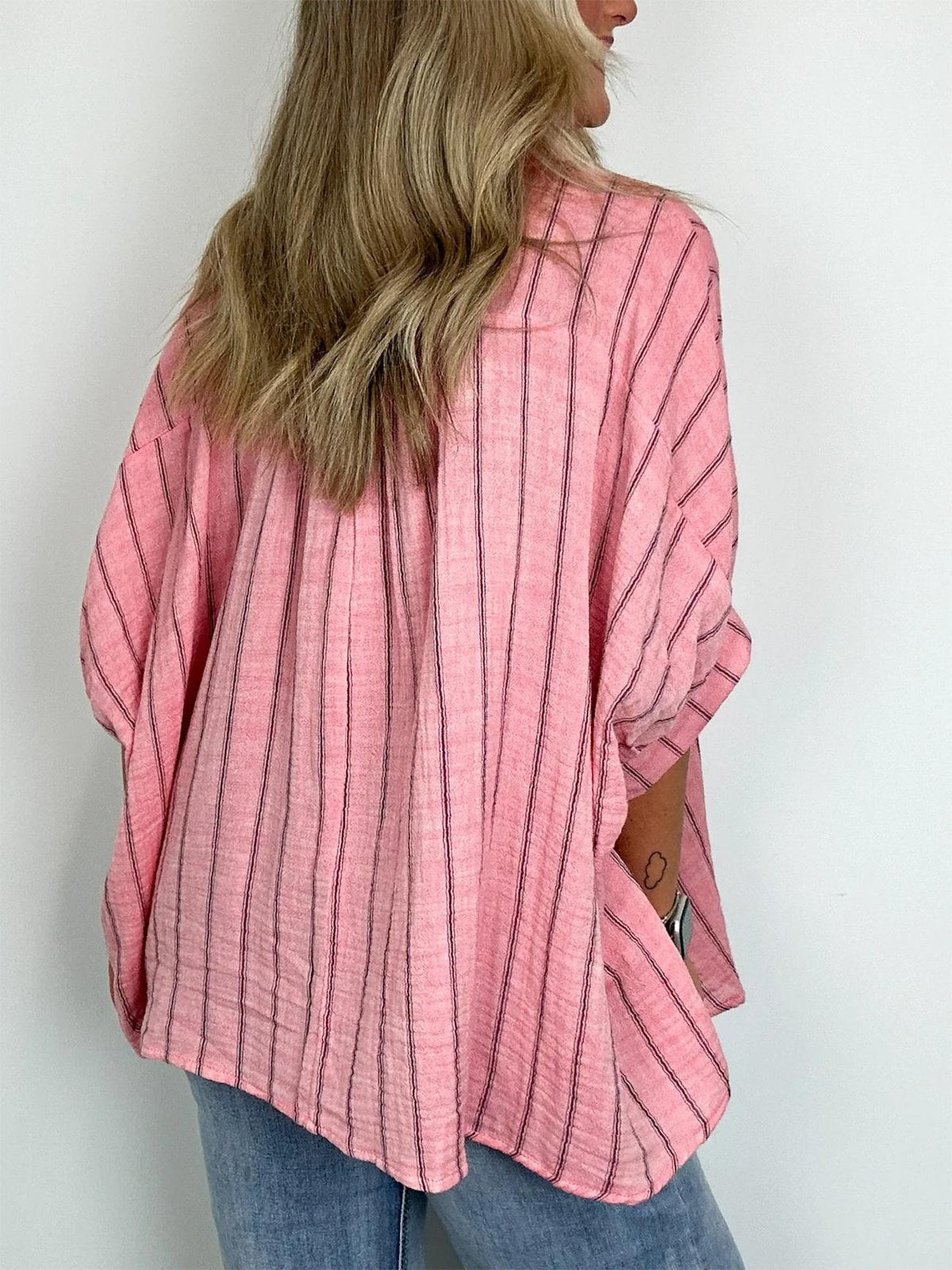 Women's Oversized Striped Button Down Top (Buy 2 Free Shipping)