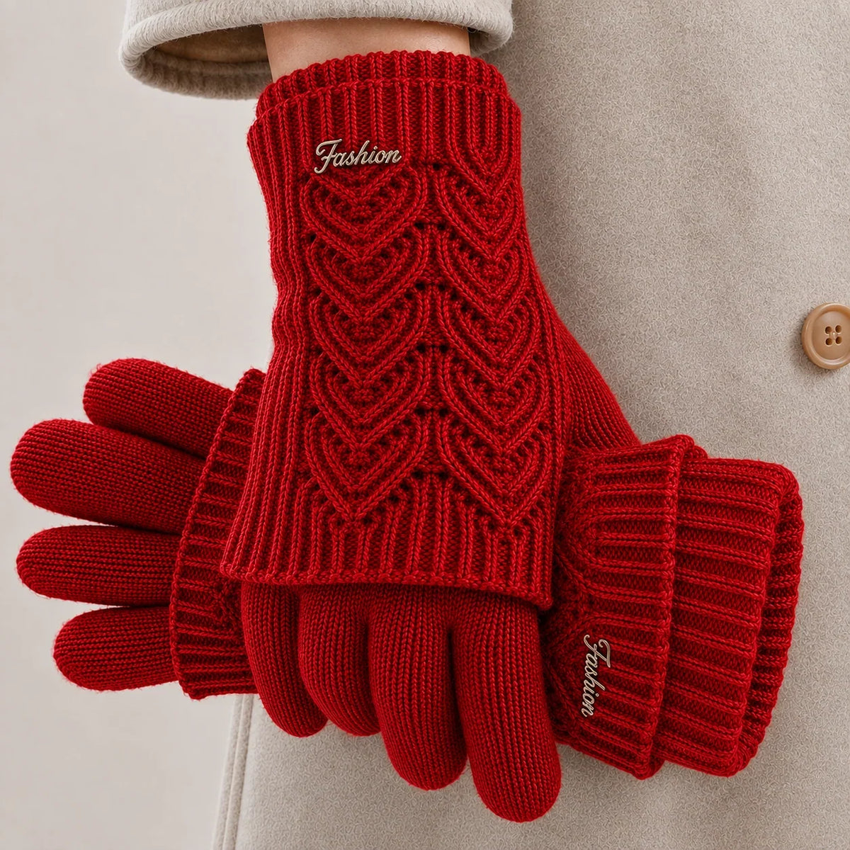 Women's Lightweight Touchscreen Knit Gloves – Two-Tone 2-in-1 Short-Cuff Design
