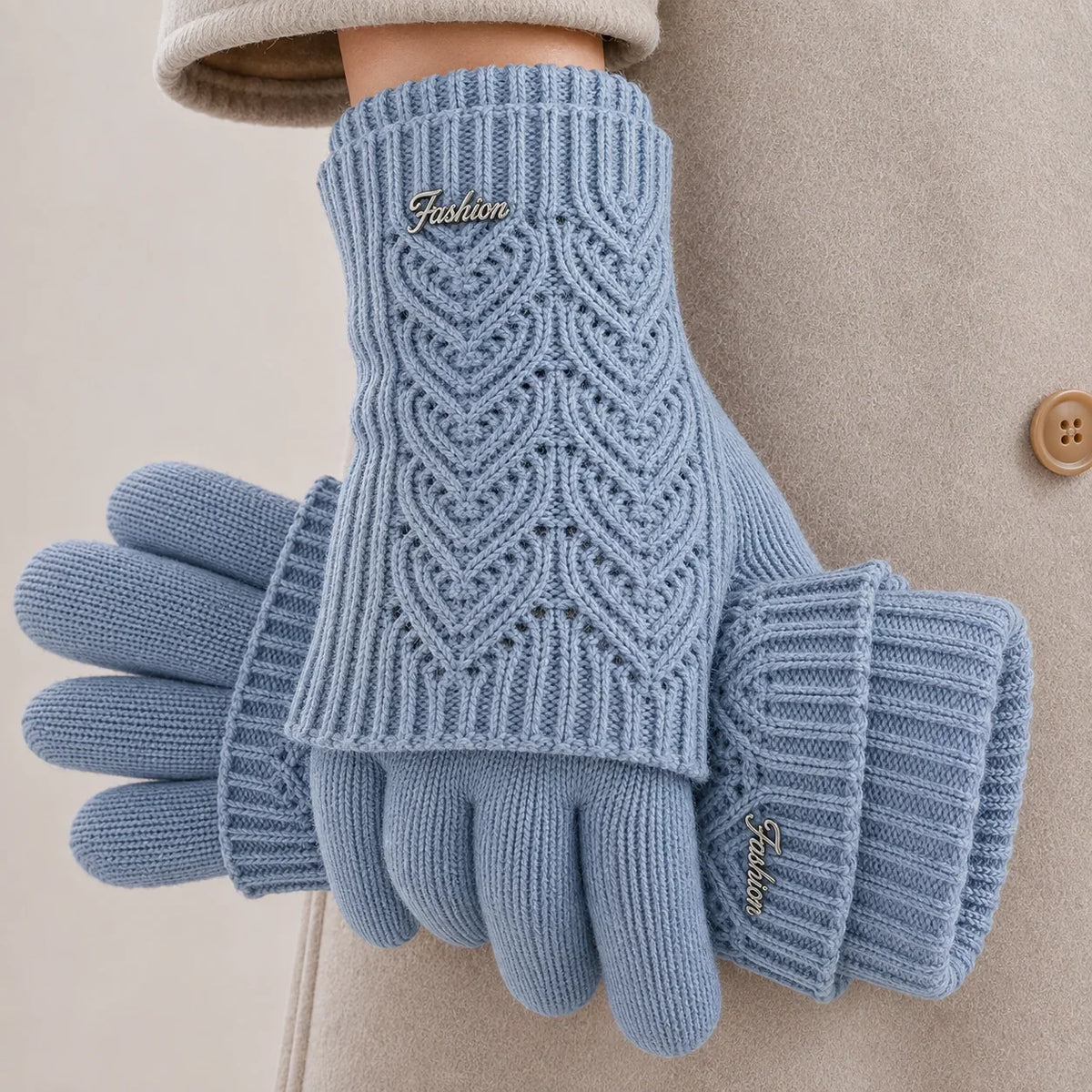 Women's Lightweight Touchscreen Knit Gloves – Two-Tone 2-in-1 Short-Cuff Design