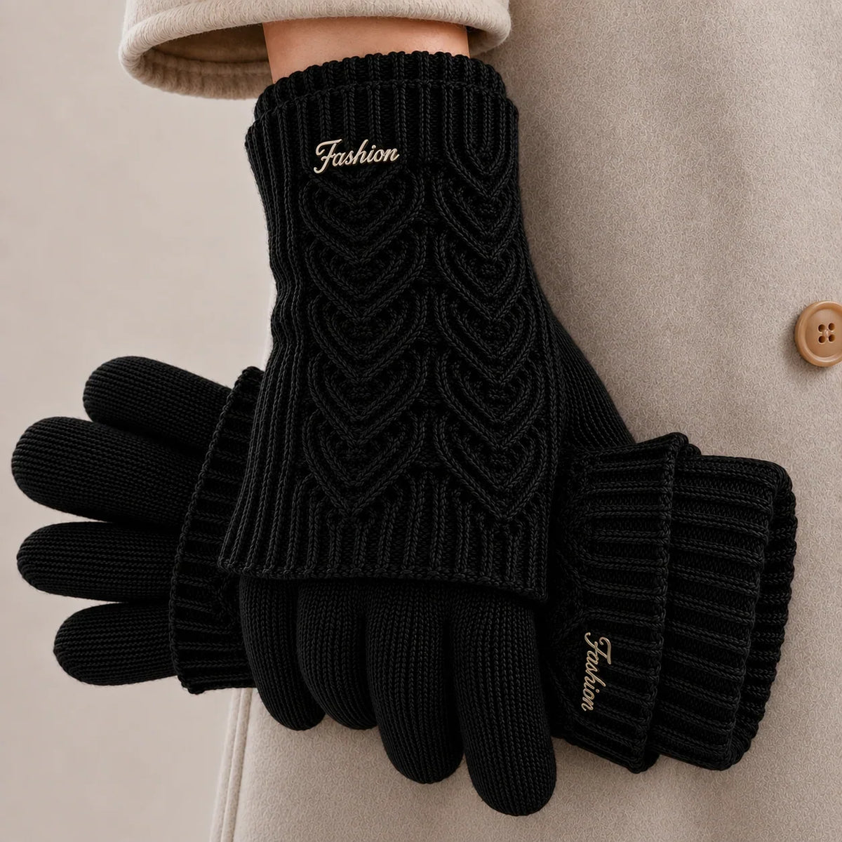 Women's Lightweight Touchscreen Knit Gloves – Two-Tone 2-in-1 Short-Cuff Design