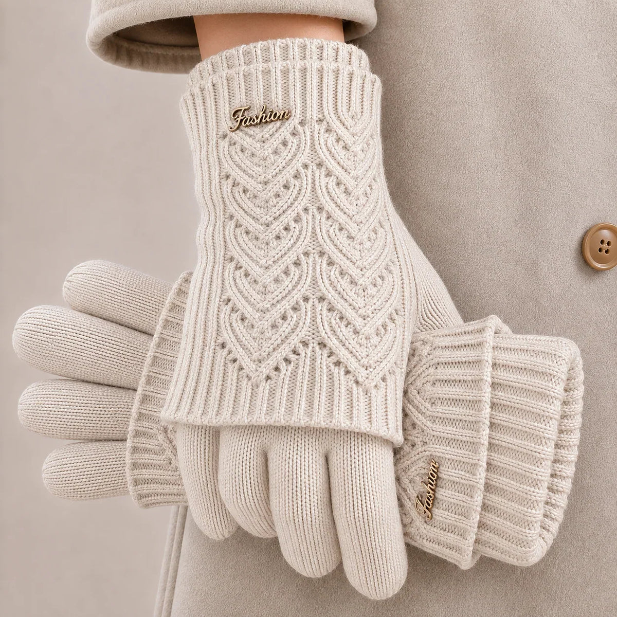 Women's Lightweight Touchscreen Knit Gloves – Two-Tone 2-in-1 Short-Cuff Design