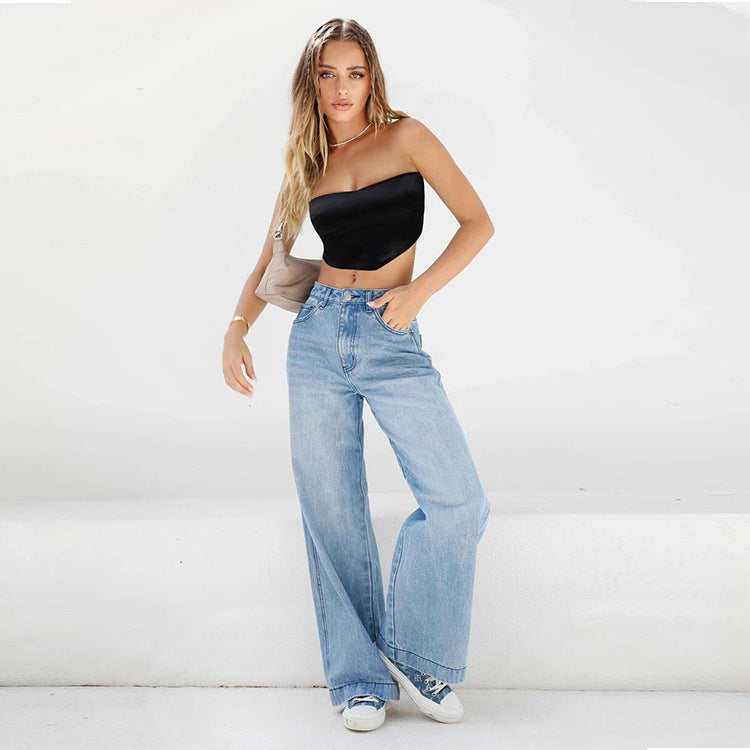 High-Waist Weite Jeans mit langem Bein