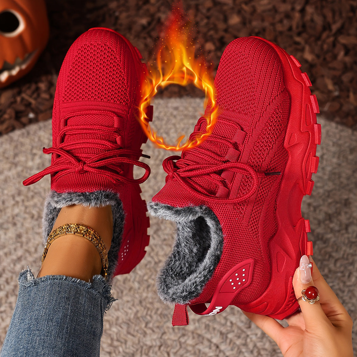 Women's Fleece-Lined Winter Sneakers – Warm Slip-On Walking Shoes