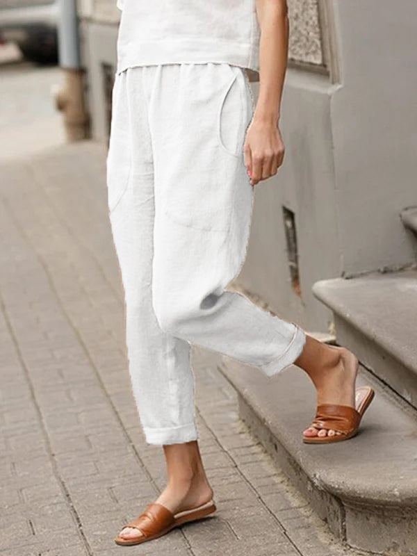 Pantalon ample femme grande taille en lin-coton