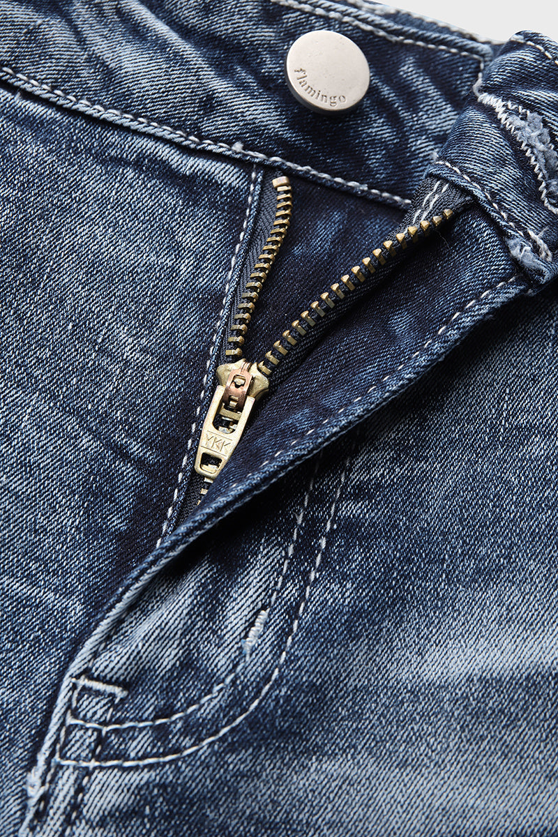 Jeans taille basse style années 90, broderie vintage sur les poches