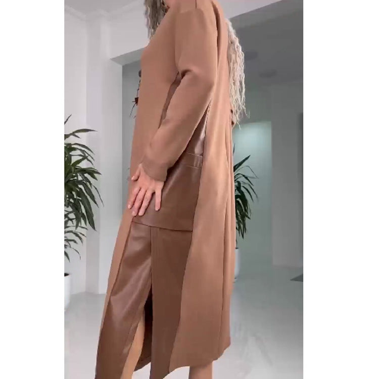 Robe décontractée ample pour femme en patchwork de cuir avec poches