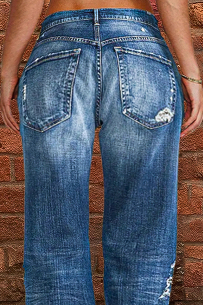 Nouveau Jean Droit Taille Basse Délavé Effet Usé (Achetez-en 2, Livraison Gratuite)