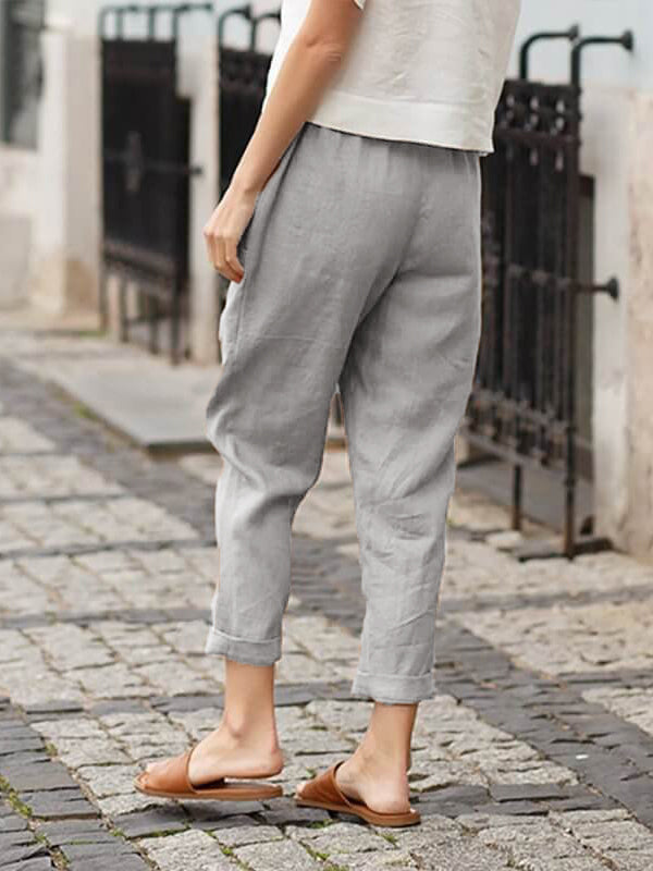 Pantalon ample femme grande taille en lin-coton