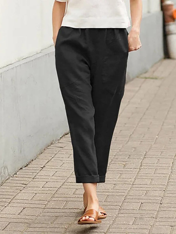 Pantalon ample femme grande taille en lin-coton