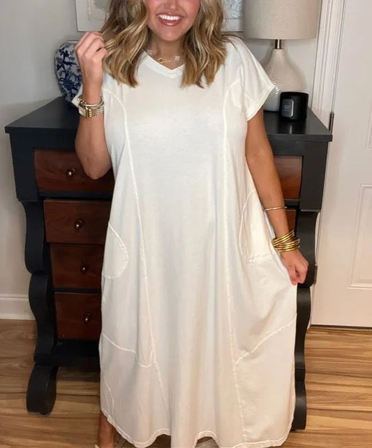 Kurzärmliges Damen-Maxikleid mit Taschen (2 kaufen, Versand gratis)
