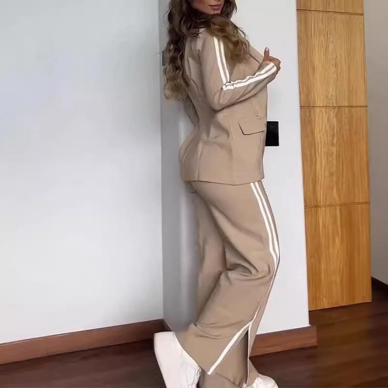 Ensemble blazer décontracté à revers crantés et pantalon large pour femme