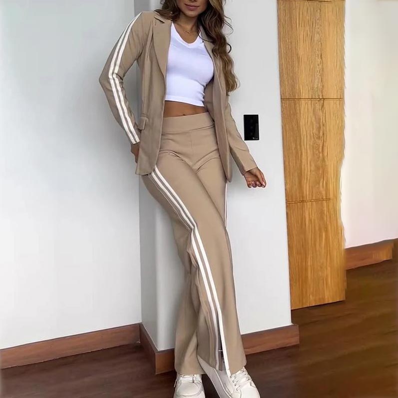 Ensemble blazer décontracté à revers crantés et pantalon large pour femme