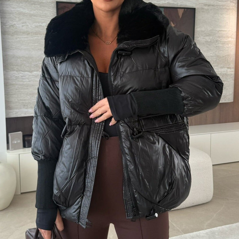 Women's Chic Puffer Jacket with Faux Fur Collar