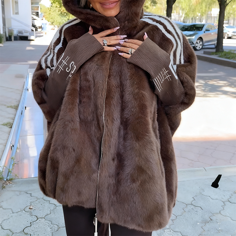 Women's Casual Hooded Zip-Up Plush Coat