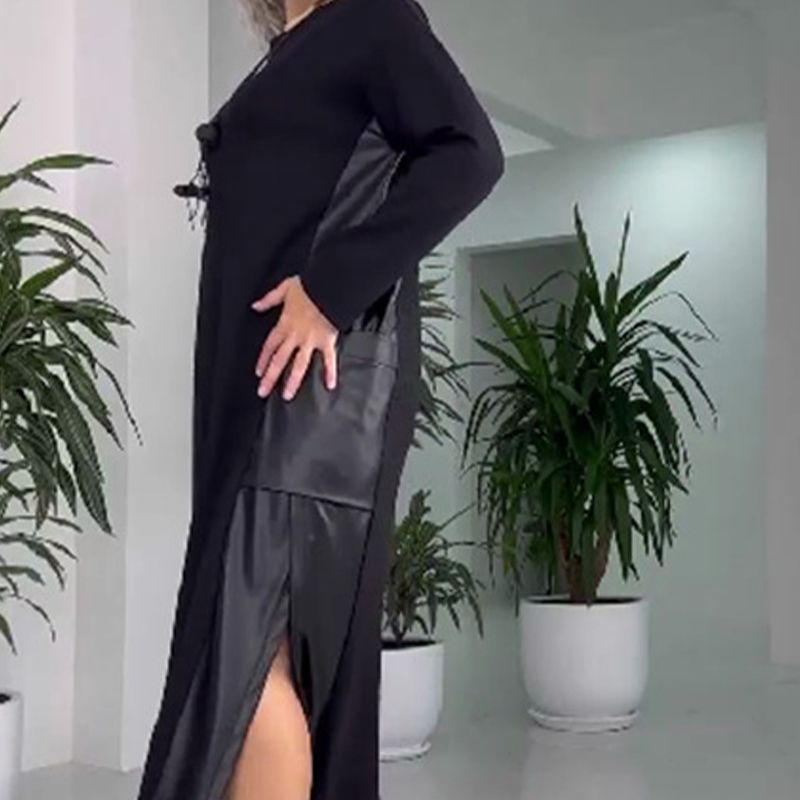 Robe décontractée ample pour femme en patchwork de cuir avec poches
