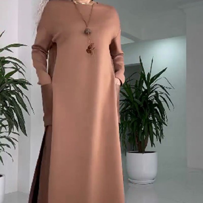 Robe décontractée ample pour femme en patchwork de cuir avec poches